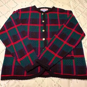 Vintage Tally Ho Tartan Plaid Cardigan Sweater Size Large